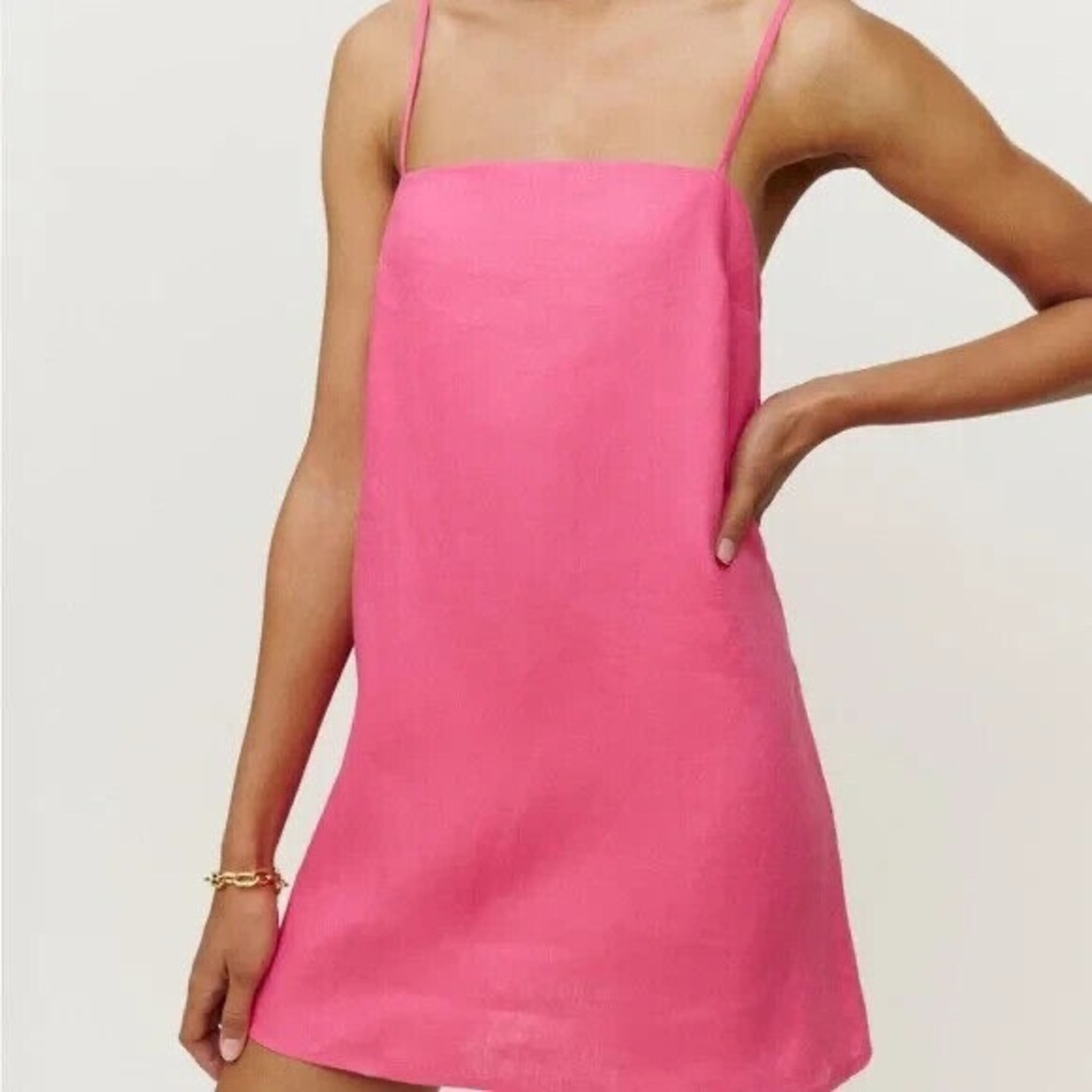 Reformation Aubrey Linen Dress in Pink
